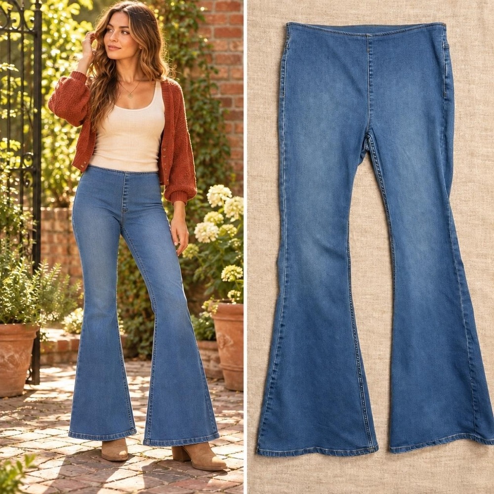 Free People We The Free Penny Pull-On Flare Jeans Women's 30 Boho Hippie Y2K